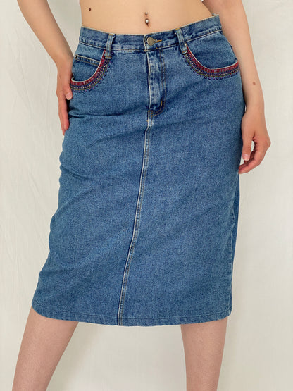 Vintage Y2K CBC Woman Blue Denim Midi Skirt – L