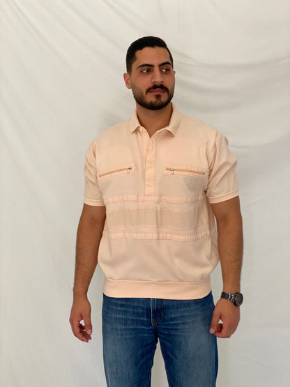 Vintage Dino di Milano Peach Knit Polo Pullover Zip Pocket Shirt – 2XL