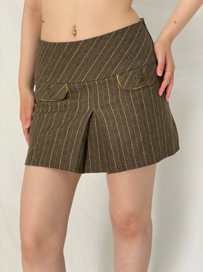 Hampton Bays Brown Pinstripe Wool Blend Mini Pleated Clueless Skirt - M