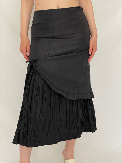 Vintage TANDEM Paris Black Pleated Goth Whimsy Maxi Skirt – M