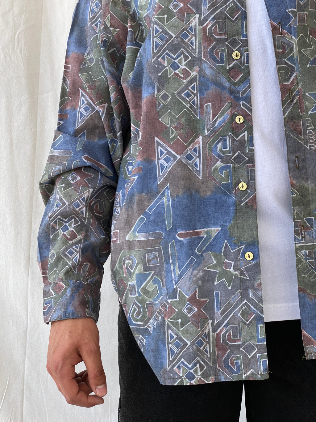 Vintage Ki////092 Clothing Company Men’s Tie-dye Geometric Print Long Sleeve Shirt - XL