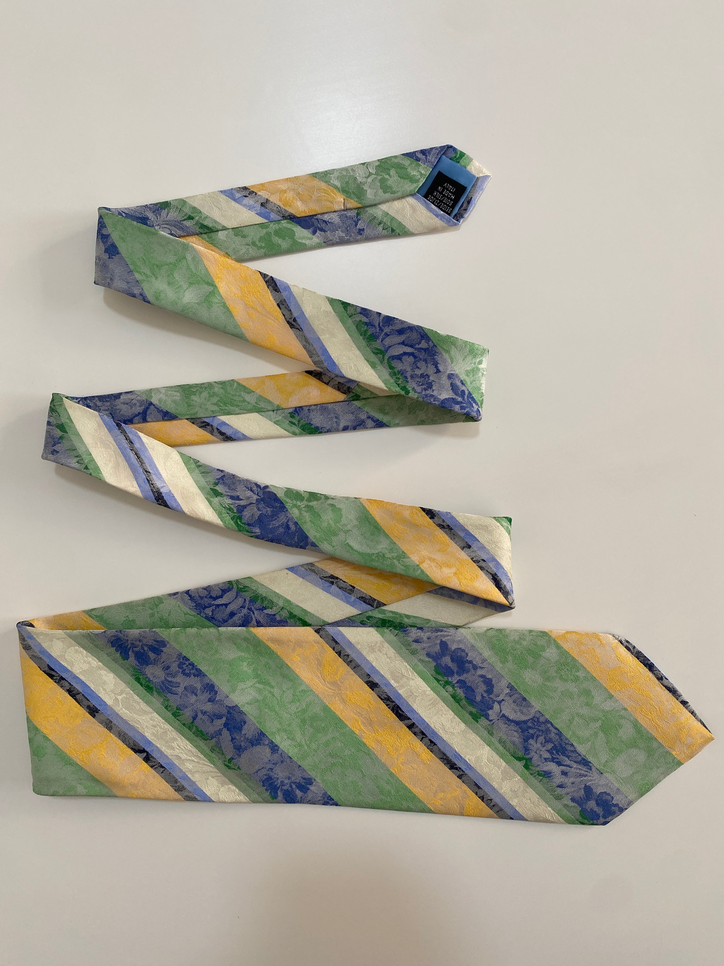 Vintage Gian Marco Venturi Silk Tie - Pastel Floral Striped Polyester | Made in Italy