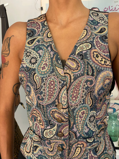 Vintage 90s Express Paisley Tapestry Button Front Vest - S