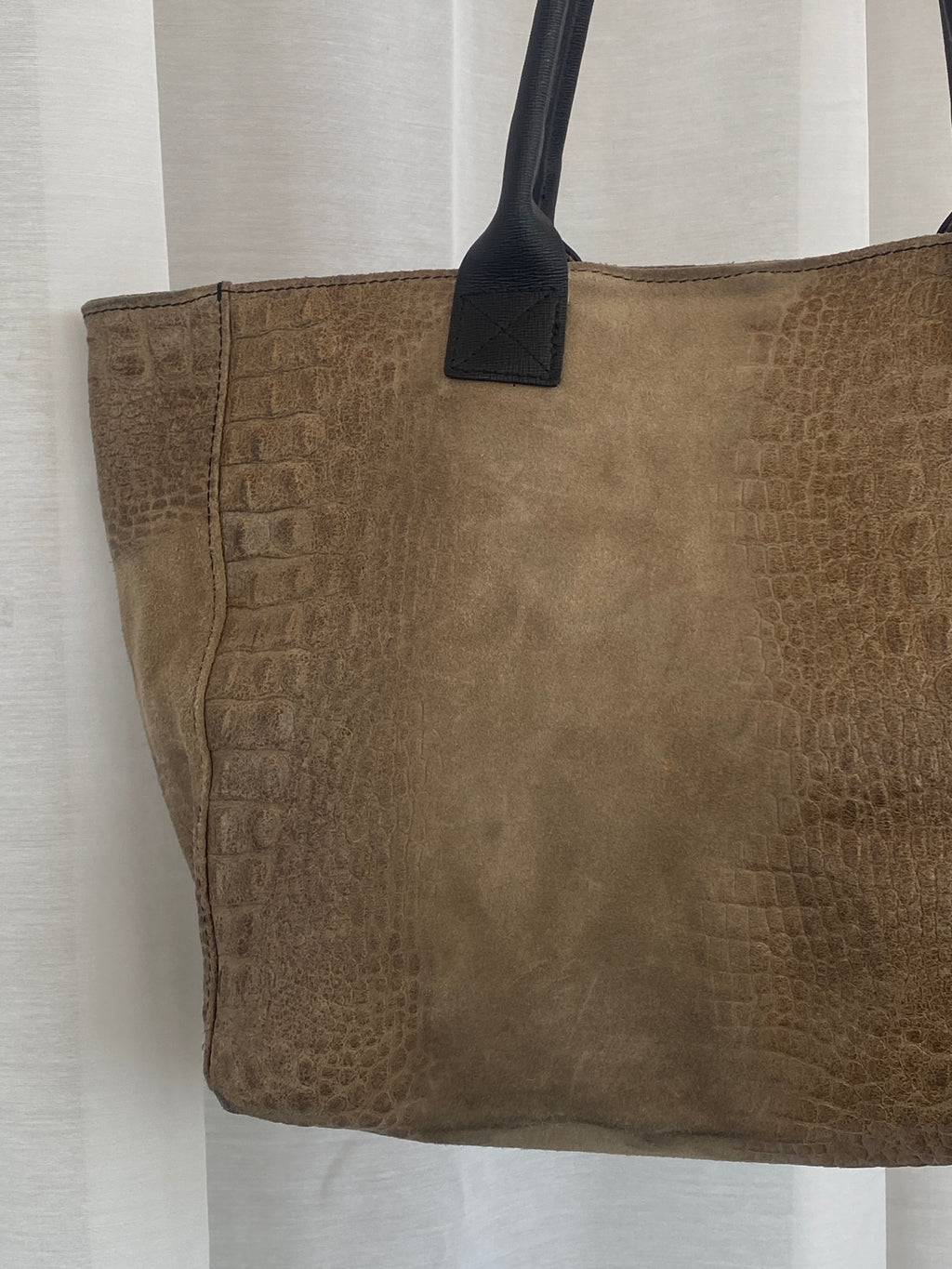 Vintage Genuine Italian Leather Croc Embossed Taupe Satchel Shoulder Bag