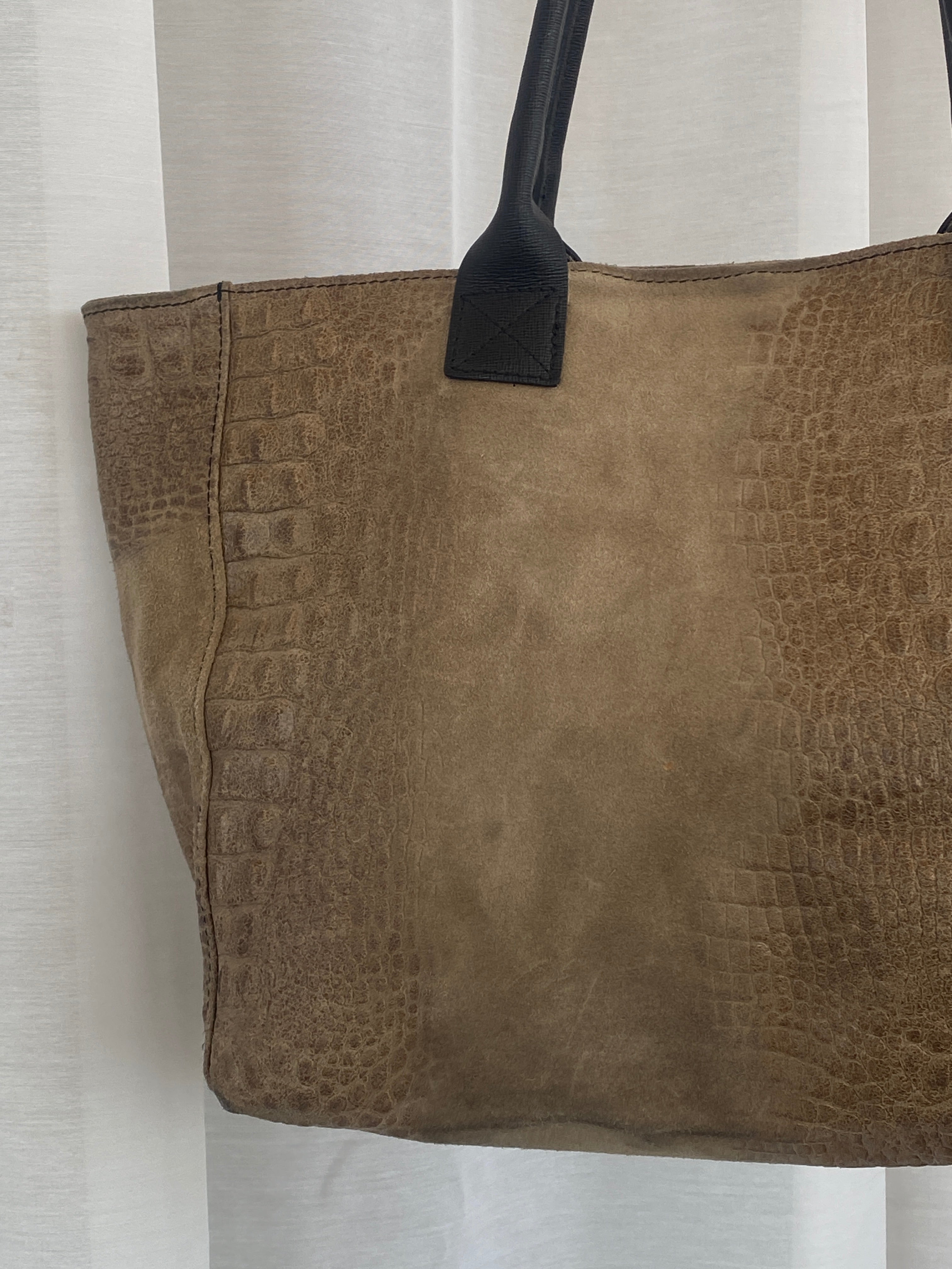 Vintage Genuine Italian Leather Croc Embossed Taupe Satchel Shoulder Bag