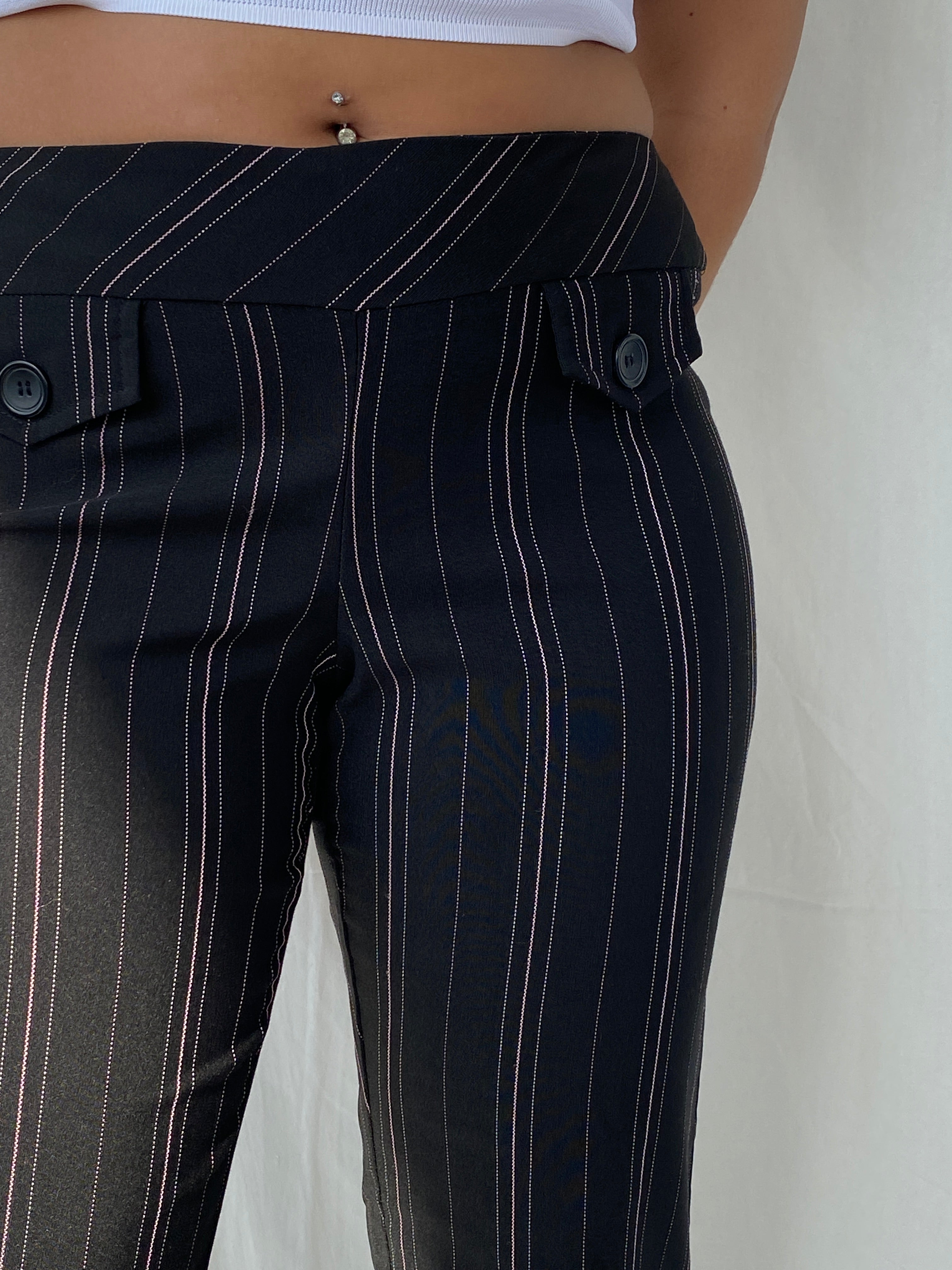Vintage Studio Y Stretch Office Pants Striped Black Trousers