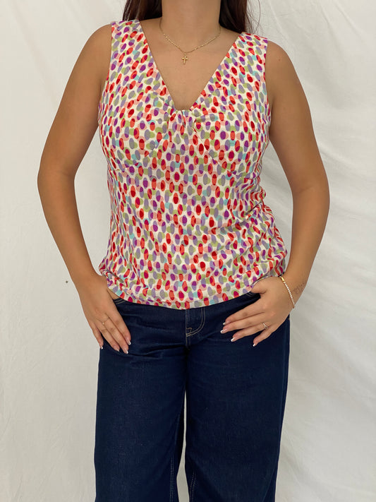 Vintage i.e. Multicolor Abstract Polka Dot Sleeveless Top - L