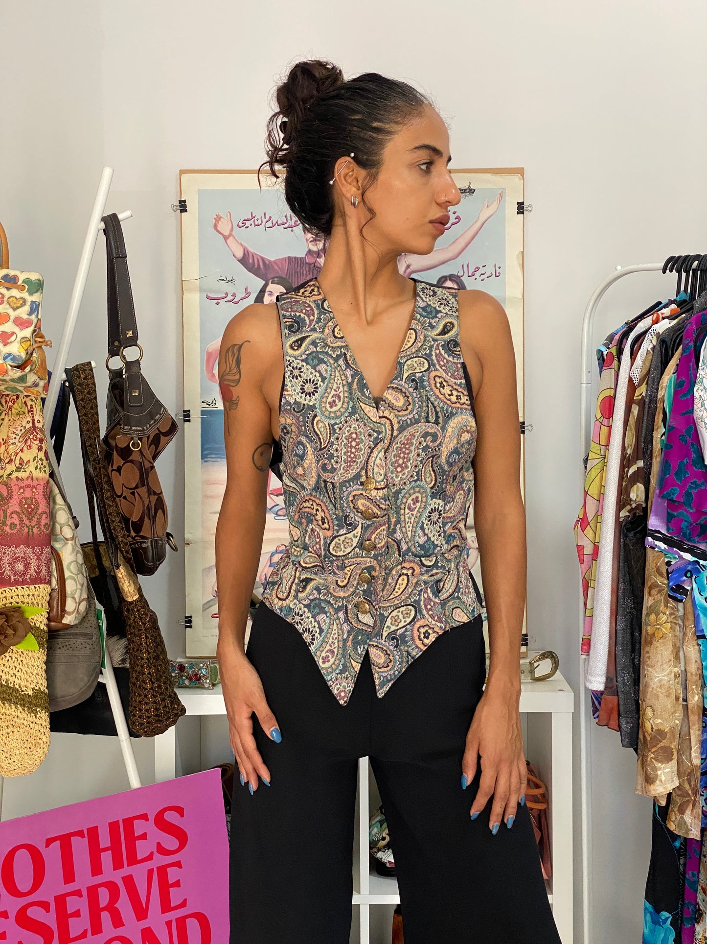 Vintage 90s Express Paisley Tapestry Button Front Vest - S