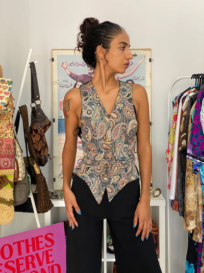 Vintage 90s Express Paisley Tapestry Button Front Vest - S