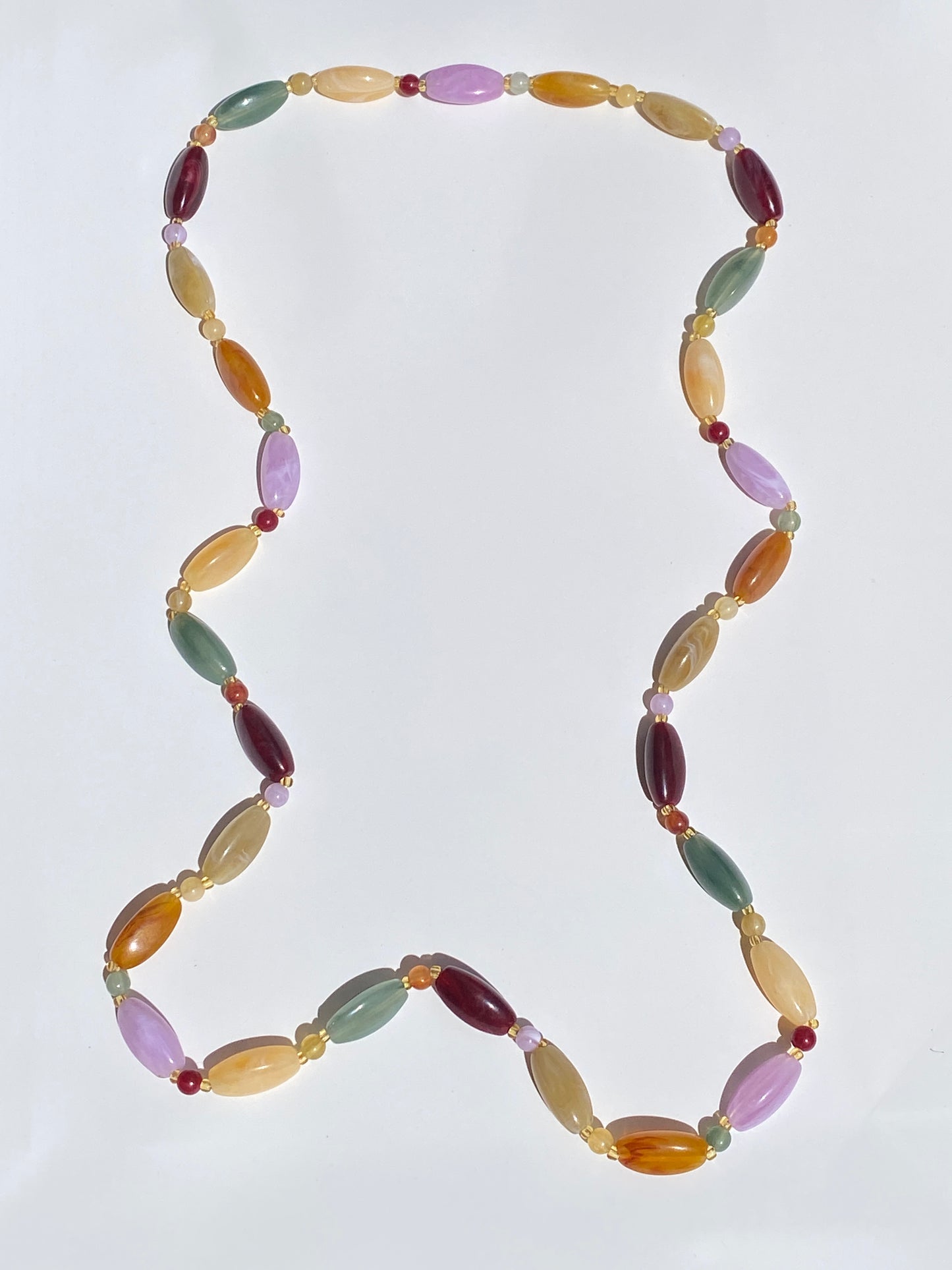 Beautiful Vintage Pastel Marbled Glass Bead Long Necklace