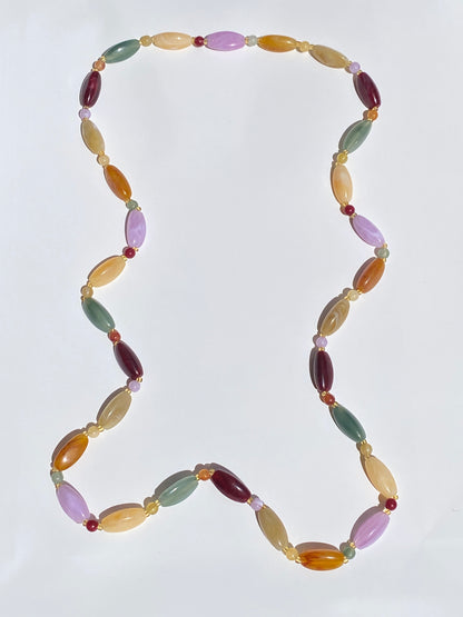 Beautiful Vintage Pastel Marbled Glass Bead Long Necklace