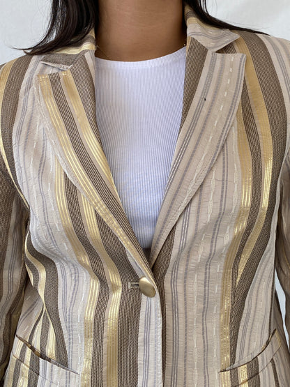 Vintage No 1 Mode Express Striped Beige and Gold Blazer - L