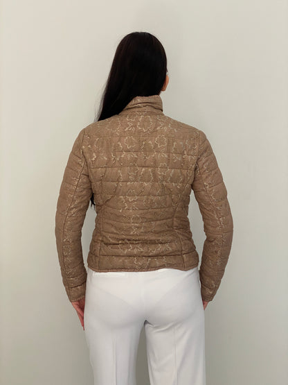 Y2K By Secret Beige Floral Lace Quilted Puffer Jacket – S