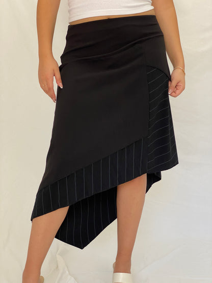 Vintage RENATTO BENE Paris Black Asymmetric Office Core Midi Skirt - L
