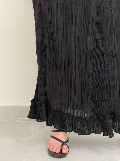 Vintage Y2K EV&RO Collection Black Pleated Ruffle Hem Maxi Skirt - M