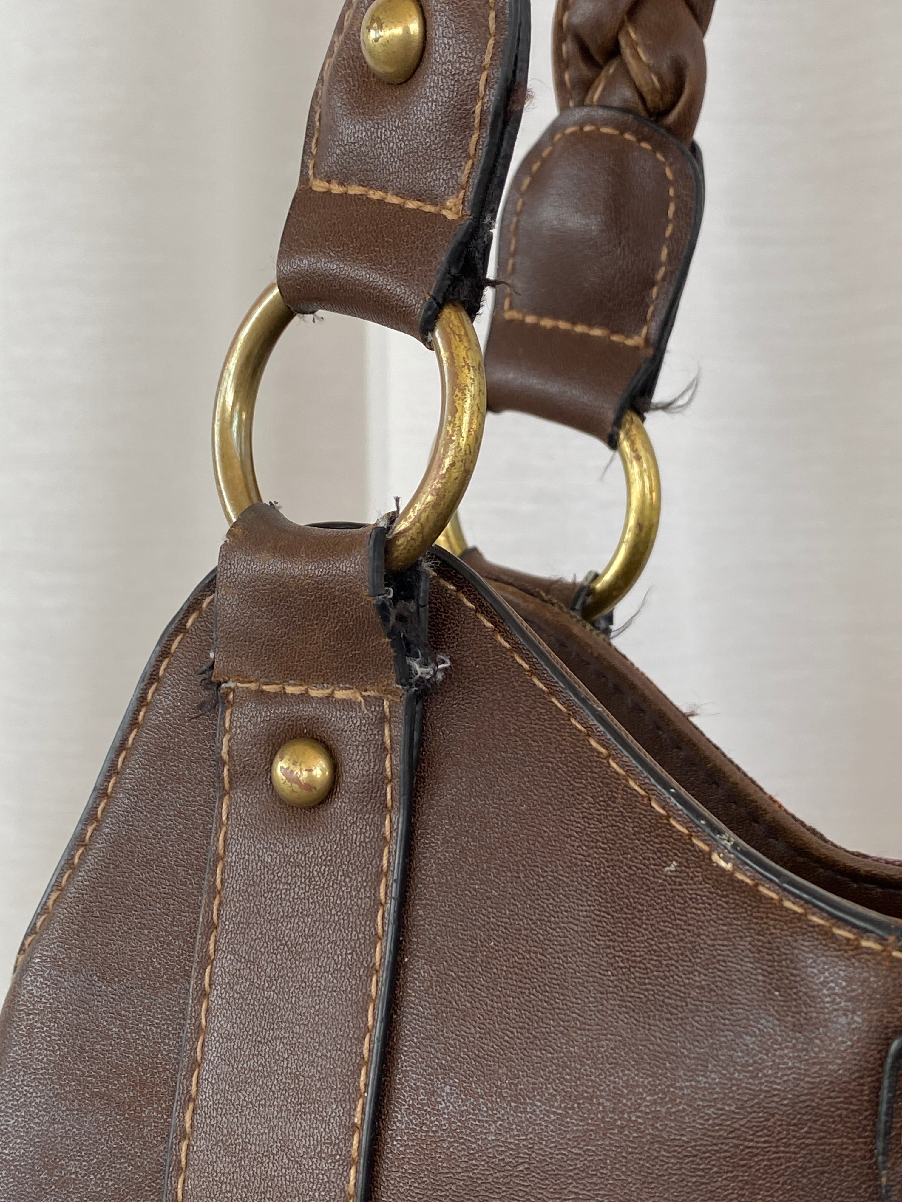 Y2K Rosetti Brown Multicolored Geometric Pattern Shoulder Bag With Braided Vinyl Handles