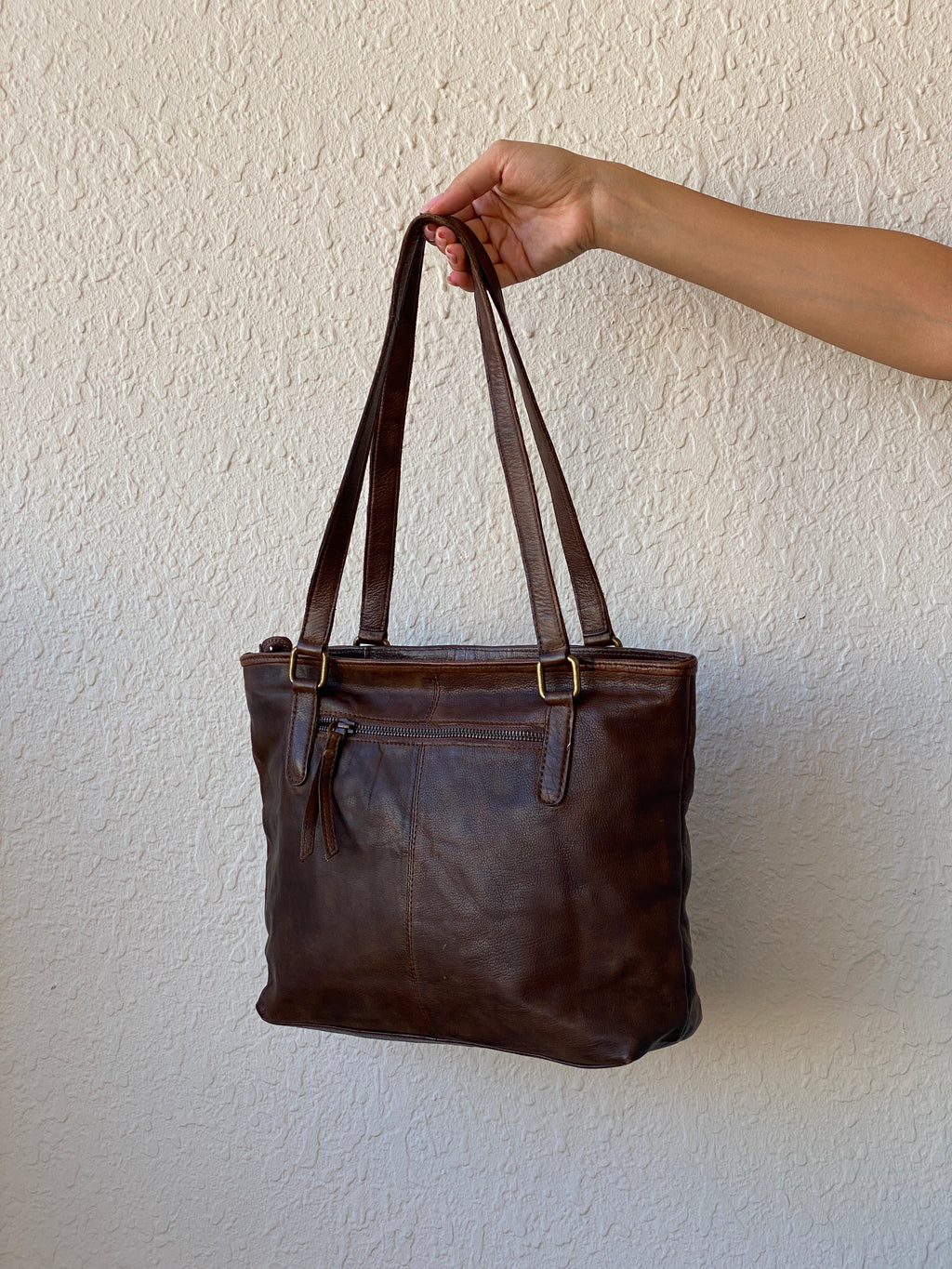 Vintage Distressed Brown Genuine Indian Woven Leather Tote Shoulder Bag