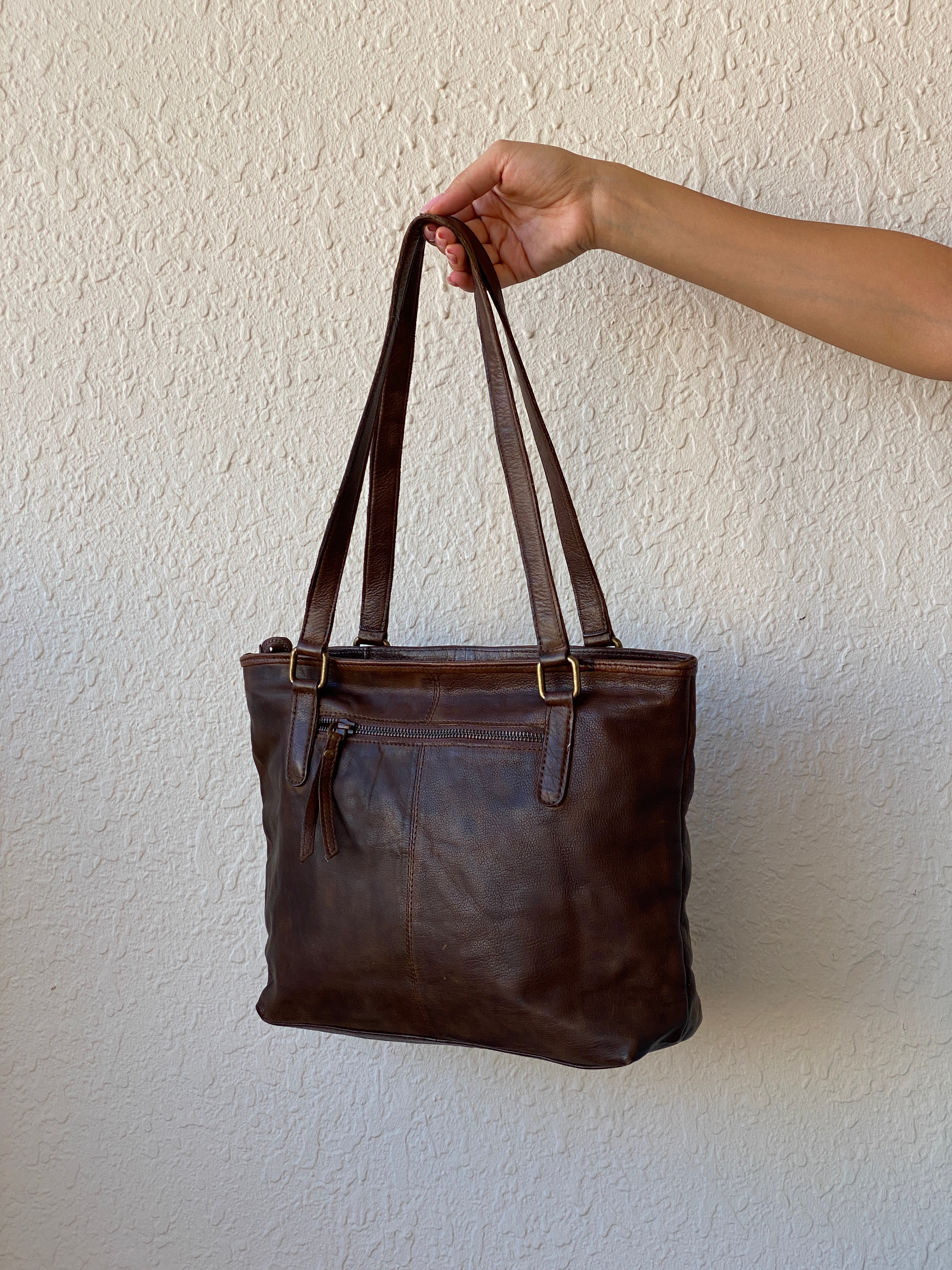 Vintage Distressed Brown Genuine Indian Woven Leather Tote Shoulder Bag