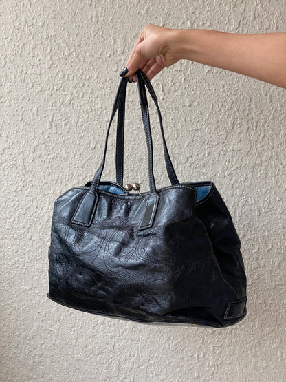 Vintage Y2K Coach Black Embossed Leather Shoulder Tote Bag Style F15658