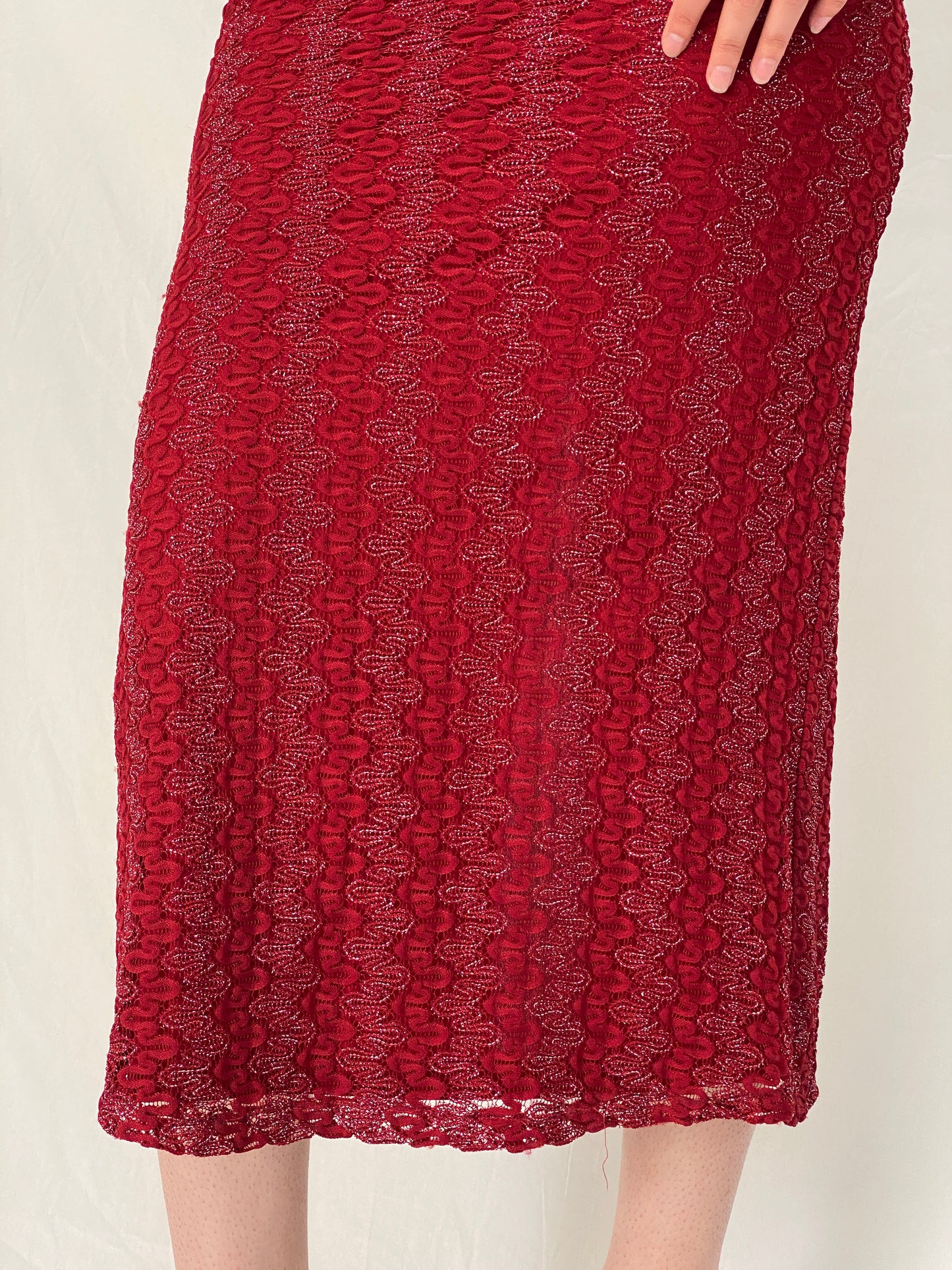 Vintage Y2K Romina Red Lace Knit Maxi Dress - S