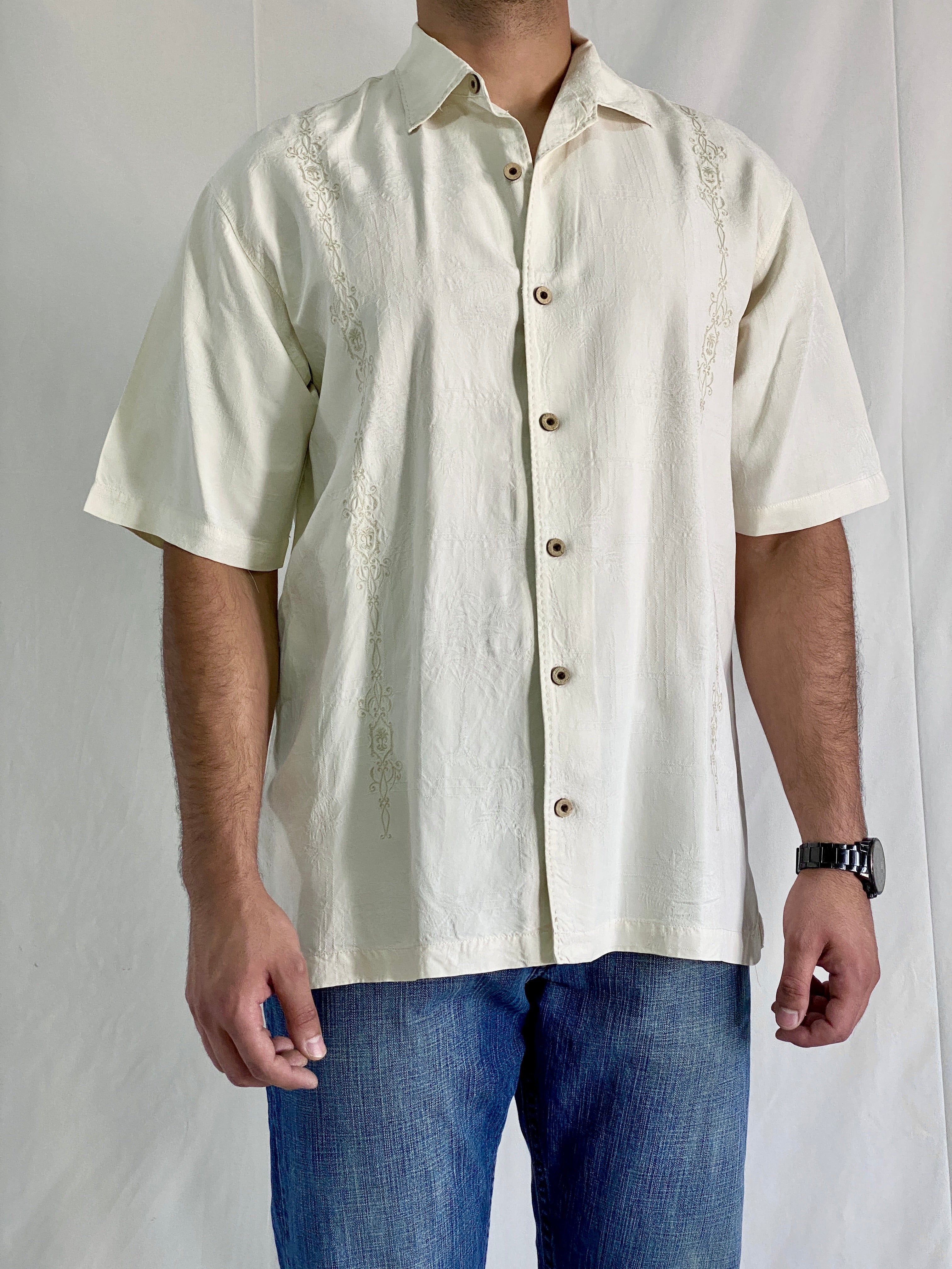 Tommy Bahama Silk Camp Lion Embroidery And Premium Cigars Design Men’s Shirt - L