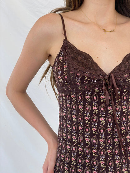 Y2K No Boundaries Brown Floral Cami Top - S