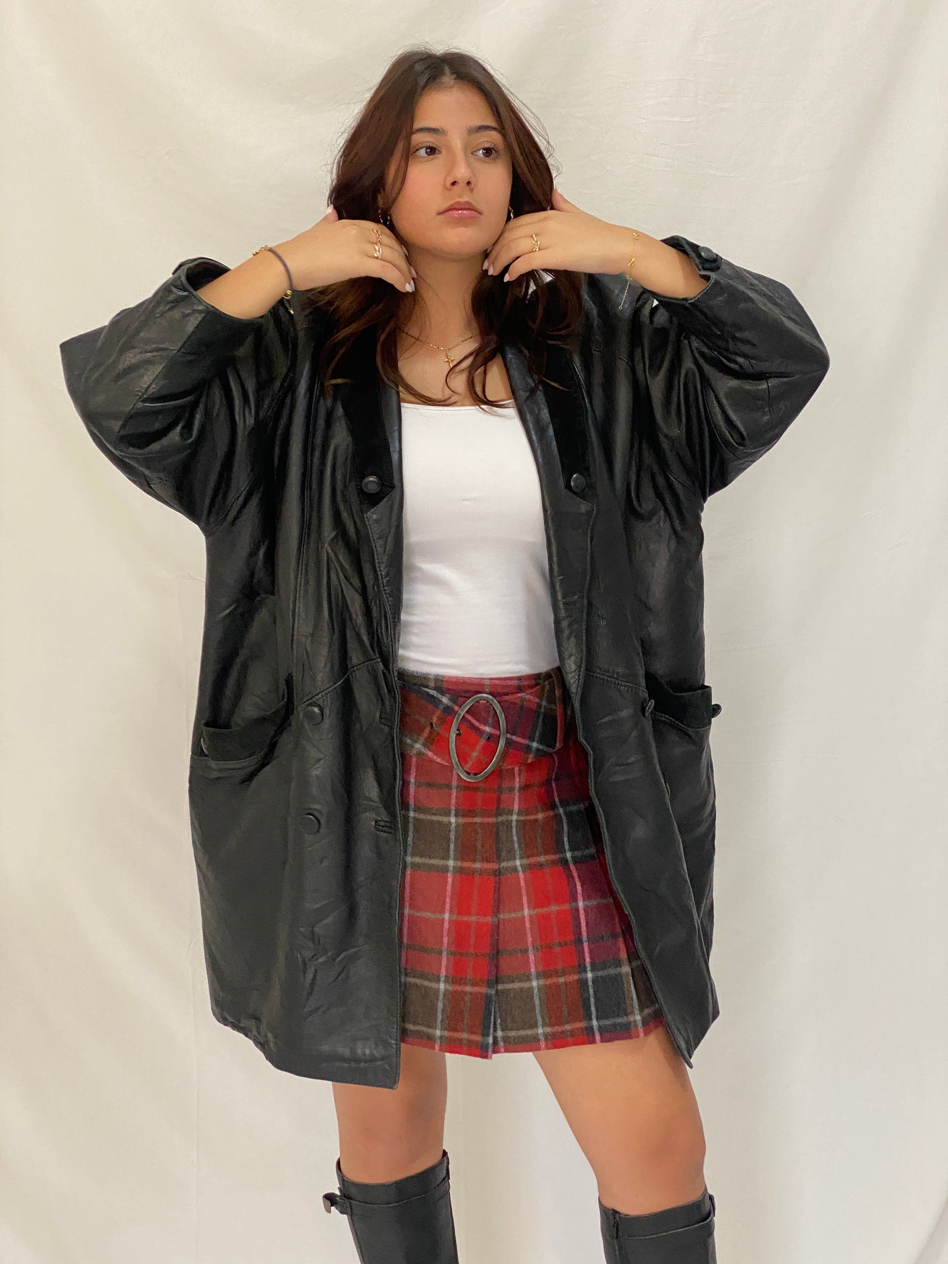 Vintage 80s Lekka’s Leatherwear Genuine Black Leather Oversized Coat - M