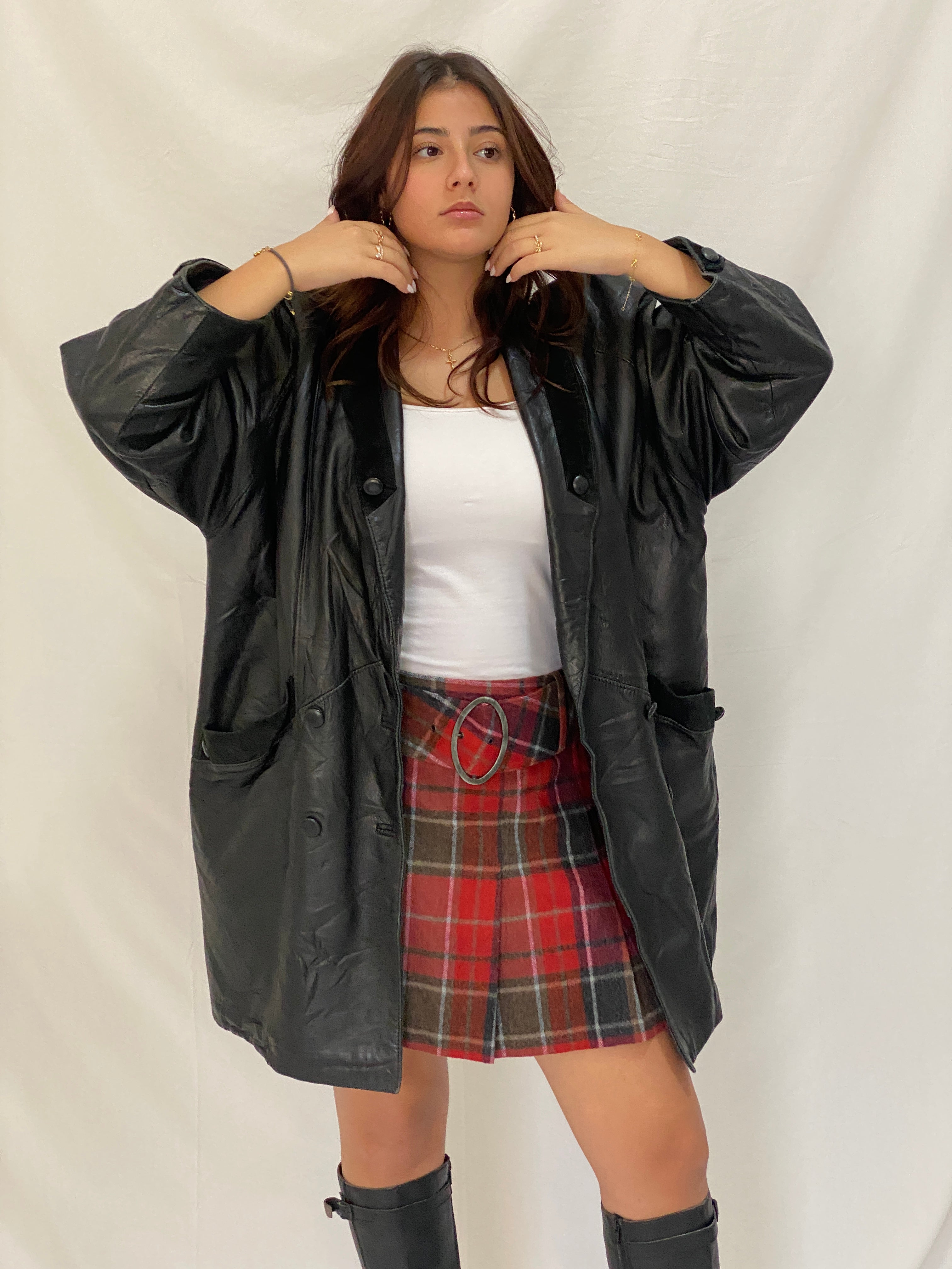 Vintage 80s Lekka’s Leatherwear Genuine Black Leather Oversized Coat - M