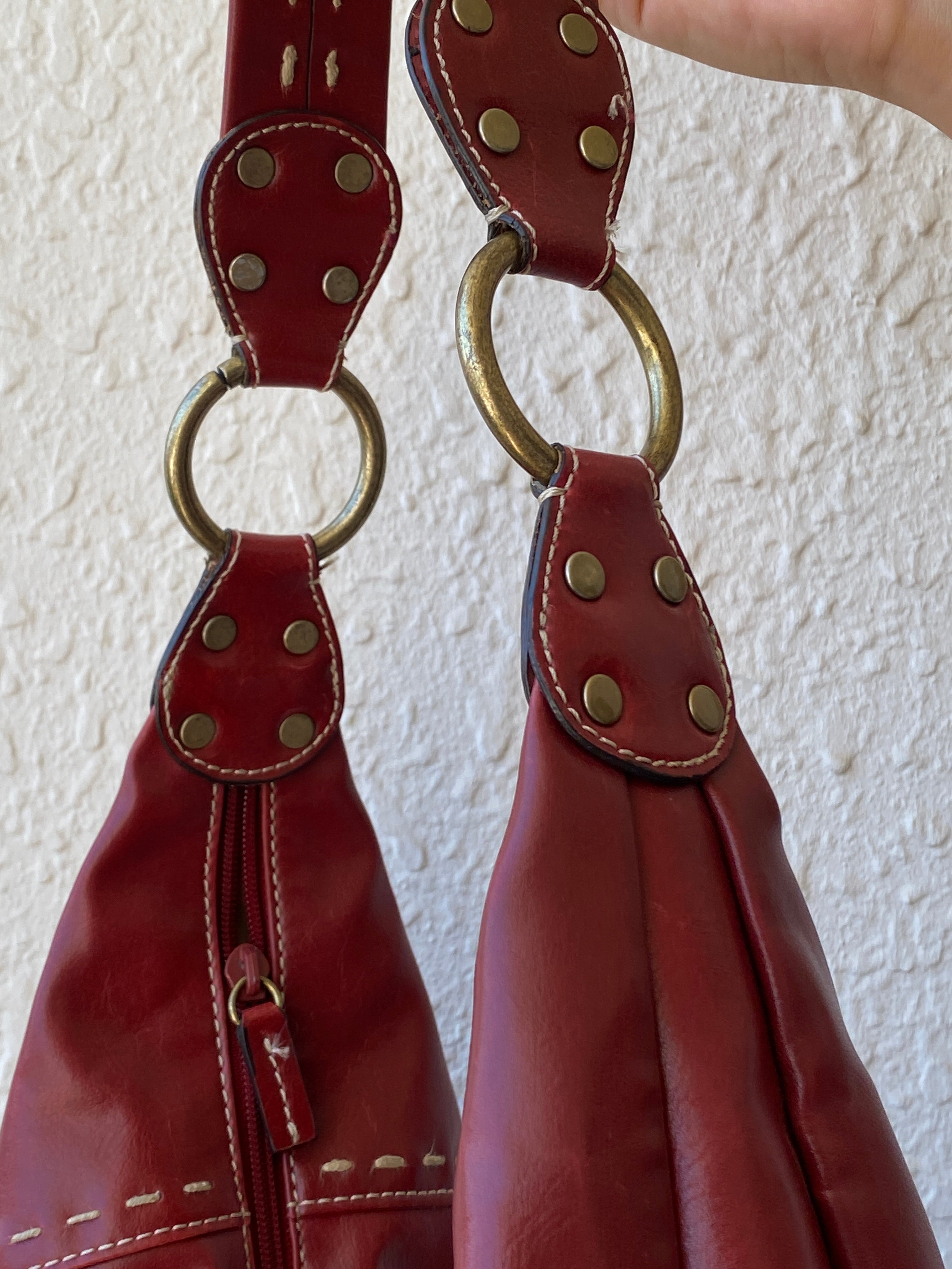 Y2K Nine West Red Faux Leather Hobo Shoulder Bag