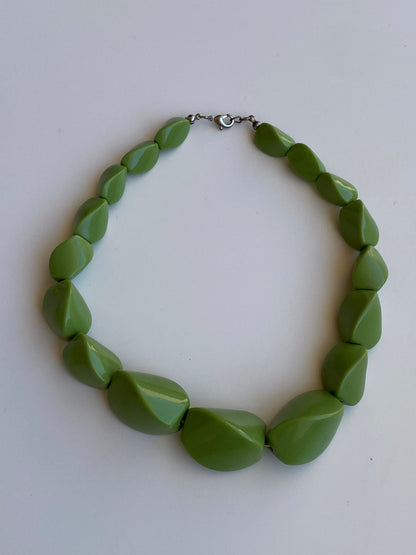 Vintage Y2K Lime Green Chunky Geometric Beaded Statement Necklace