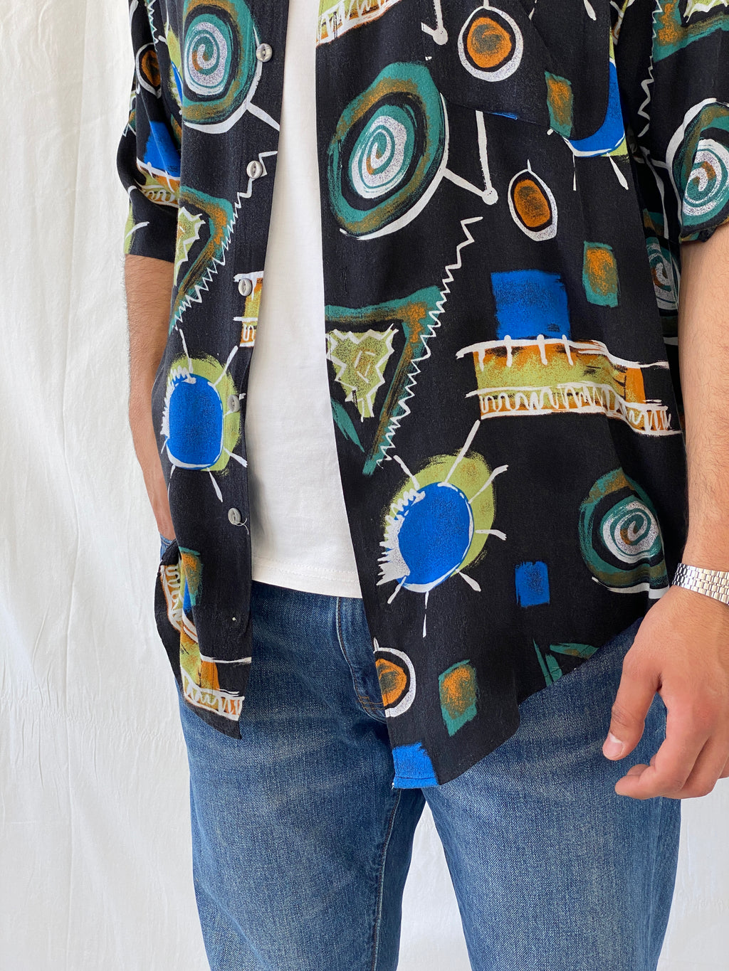 Vintage Y2K Canda Crazy Pattern Short Sleeve Button Up Men’s Shirt - XL