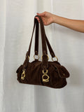 Vintage YLXINBO Brown Fabric Baguette Shoulder Bag