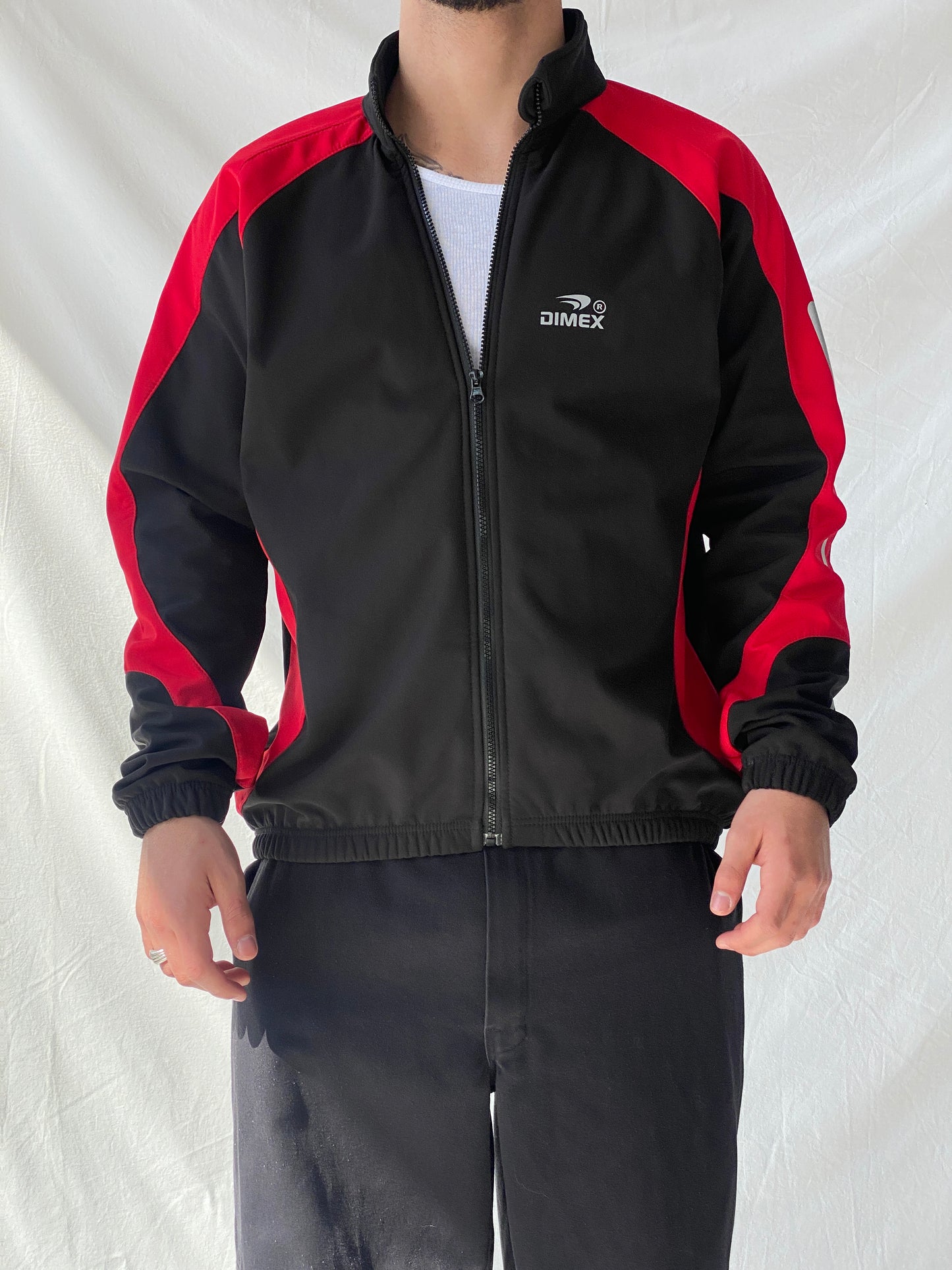 Dimex Colorblock Soft Shell Men’s Zip Up Red Black Cycling Jacket - L