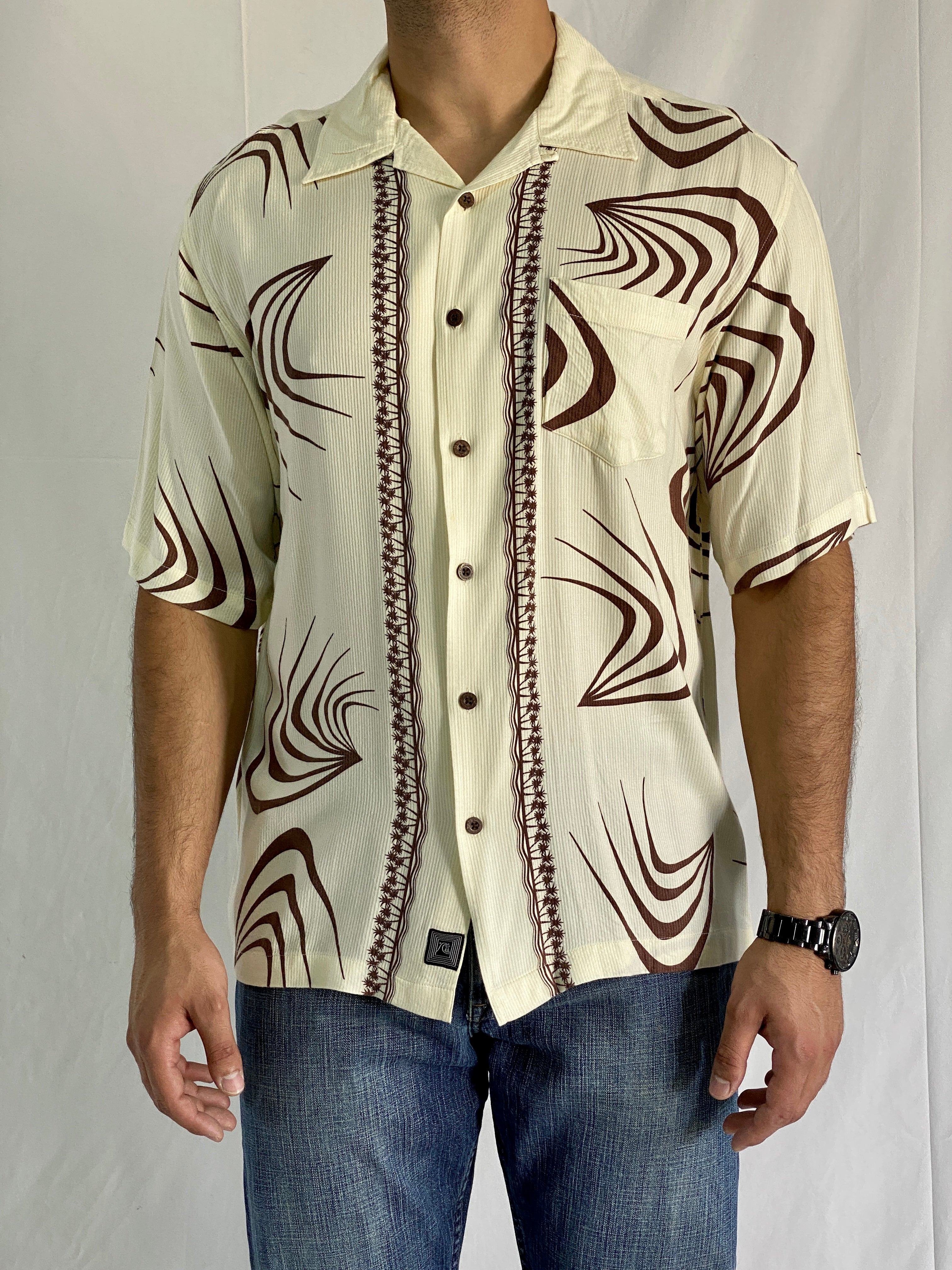 Vintage Quiksilver Silver Edition Abstract Palm Tribal Rayon Shirt - XL