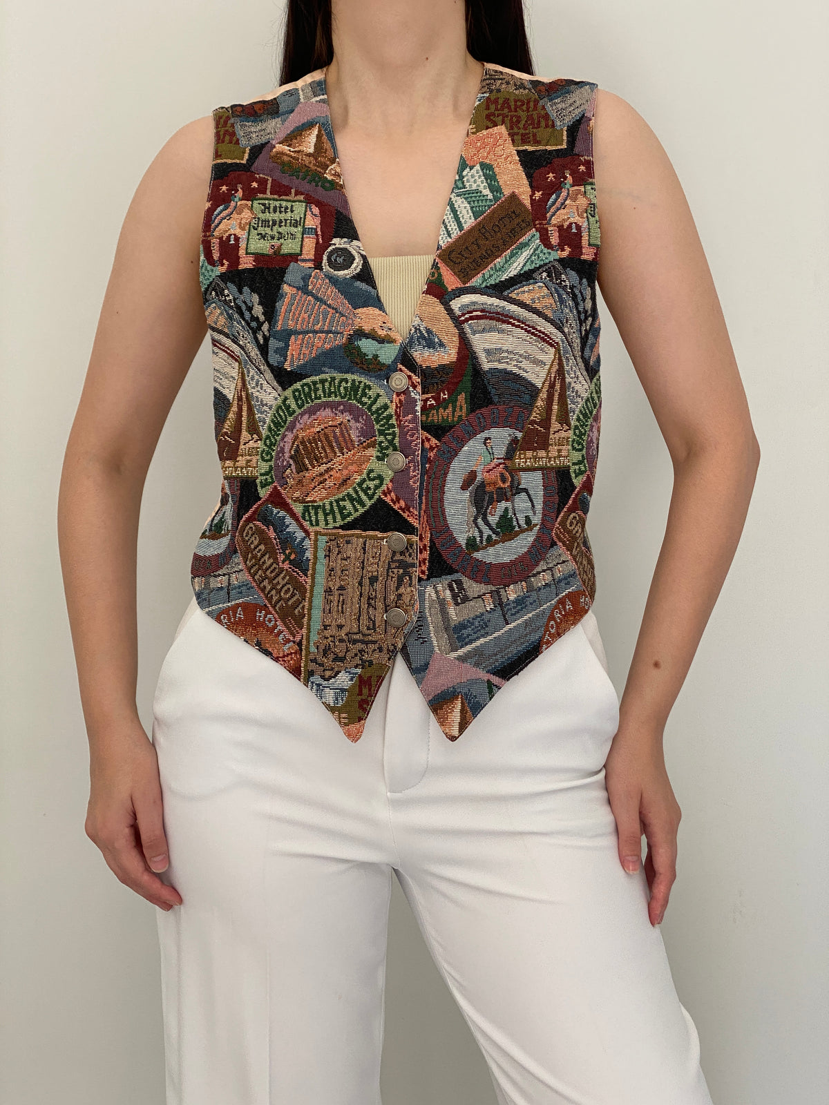 Vintage 90s CLIO Multicolor Cotton Rayon Travel Tapestry Vest – M