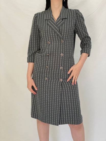 Vintage Leslie Fay Petites Gray Textured Double Breasted Blazer Dress - S