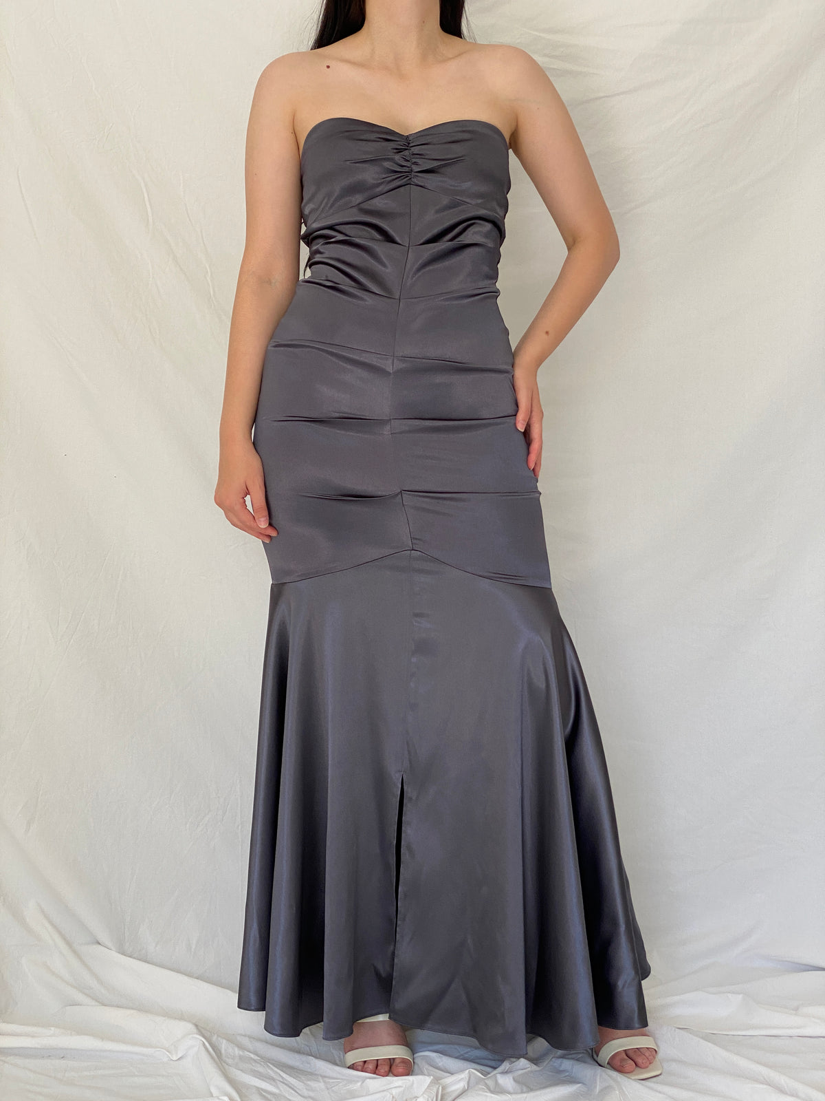 Vintage Y2K Jump Apparel by Wendye Chaitin Charcoal Satin Mermaid Evening Gown - M Vintage Y2K Jump Apparel by Wendye Chaitin Charcoal Satin Mermaid Evening Gown - M