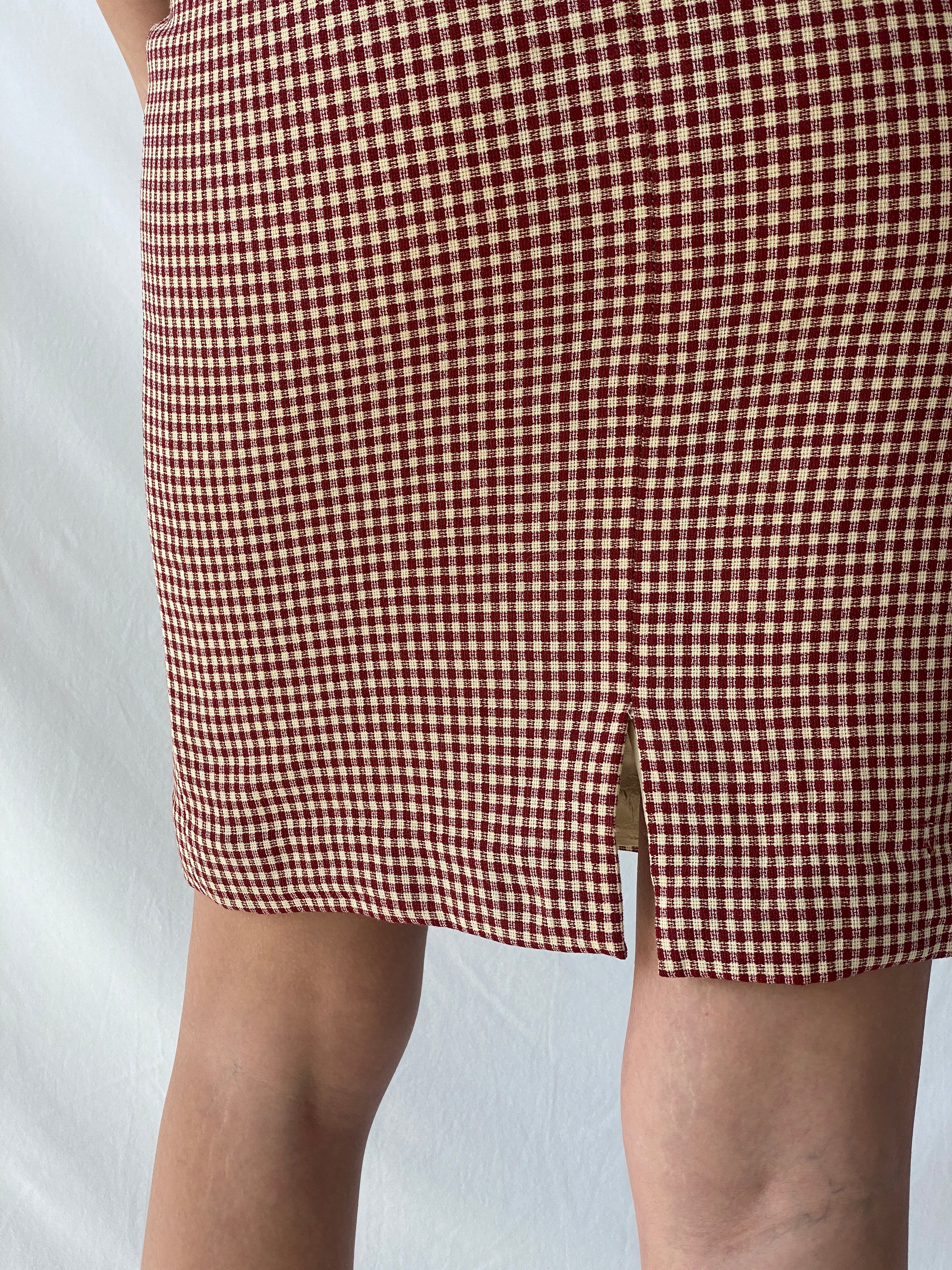 Y2K Wool Plaid Women’s Pencil Red & Beige Midi Skirt - M