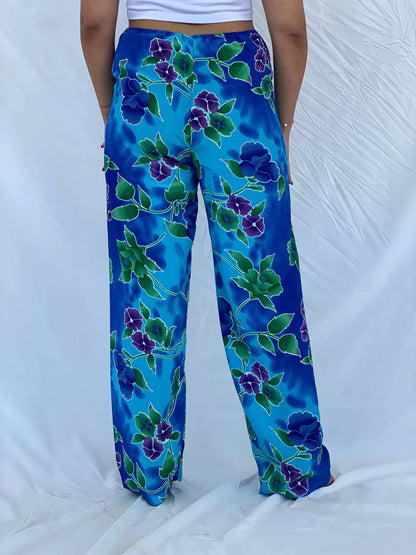 Vintage 90s Jessica Intimates Floral Blue Beach Pants - L - Balagan Vintage Pants 00s, 90s, beach bag, Dina, floral, floral print, NEW IN, vintage pants