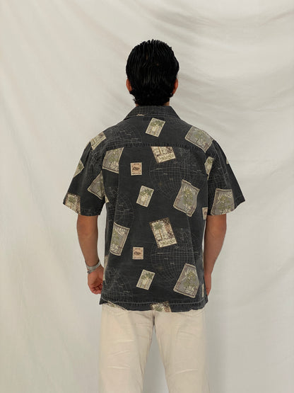 Vintage Joe Marlin Tropical Postcard Print Cotton Rayon Camp Shirt – M