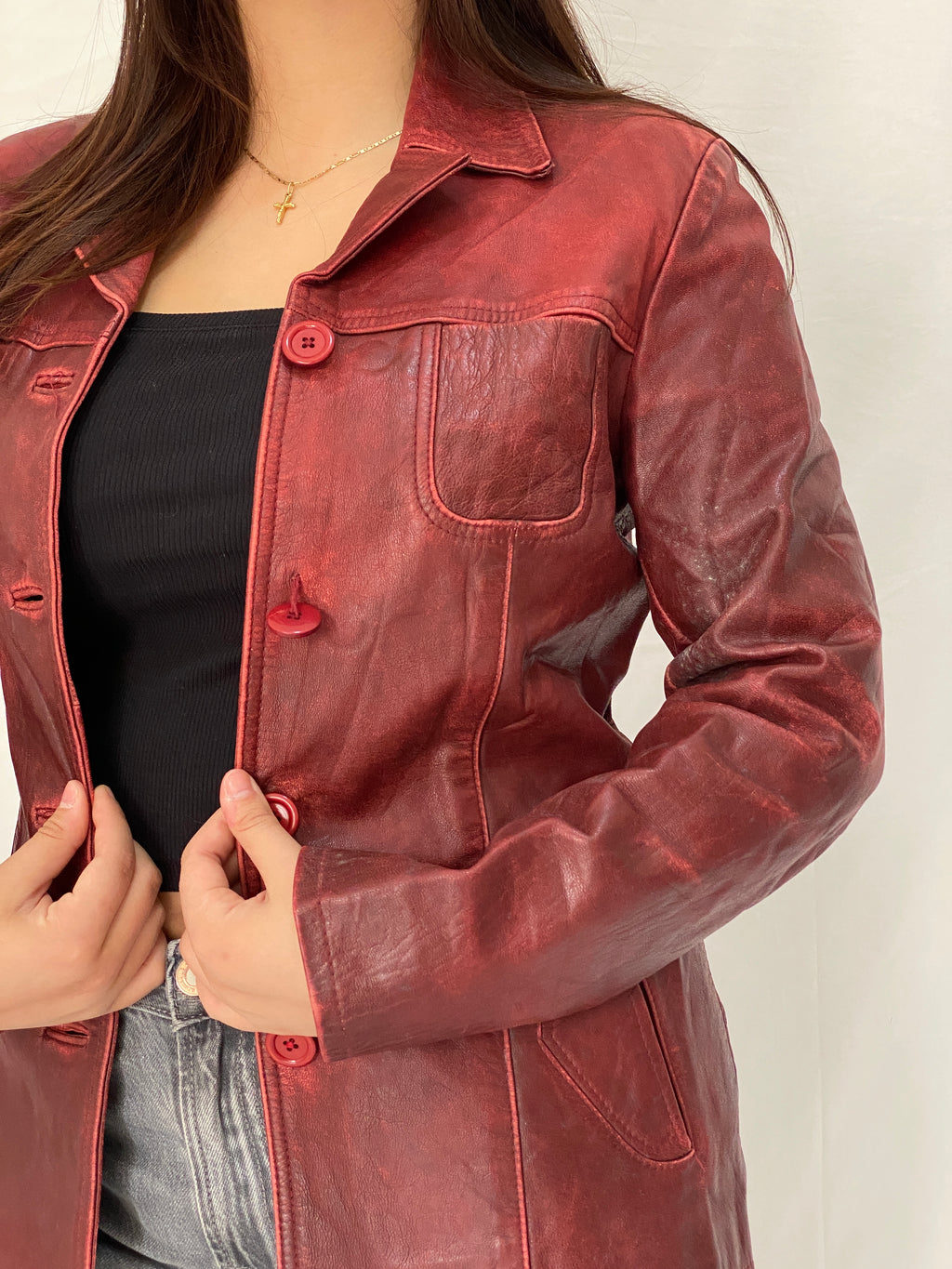 Vintage Arturo Paris Distressed Red Genuine Goat Leather Blazer Jacket - M