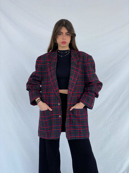 Vintage Oversized Red Plaid Blazer - Balagan Vintage Blazer 90s, blazer, Mira, plaid blazer, winter