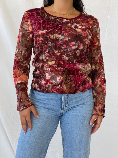 Vintage Model Velvet Lace Full-Sleeve Top - M/L