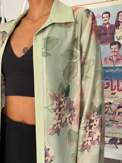 Vintage Y2K Sara Morgan Sage Green Floral  Cardigan Shirt – M