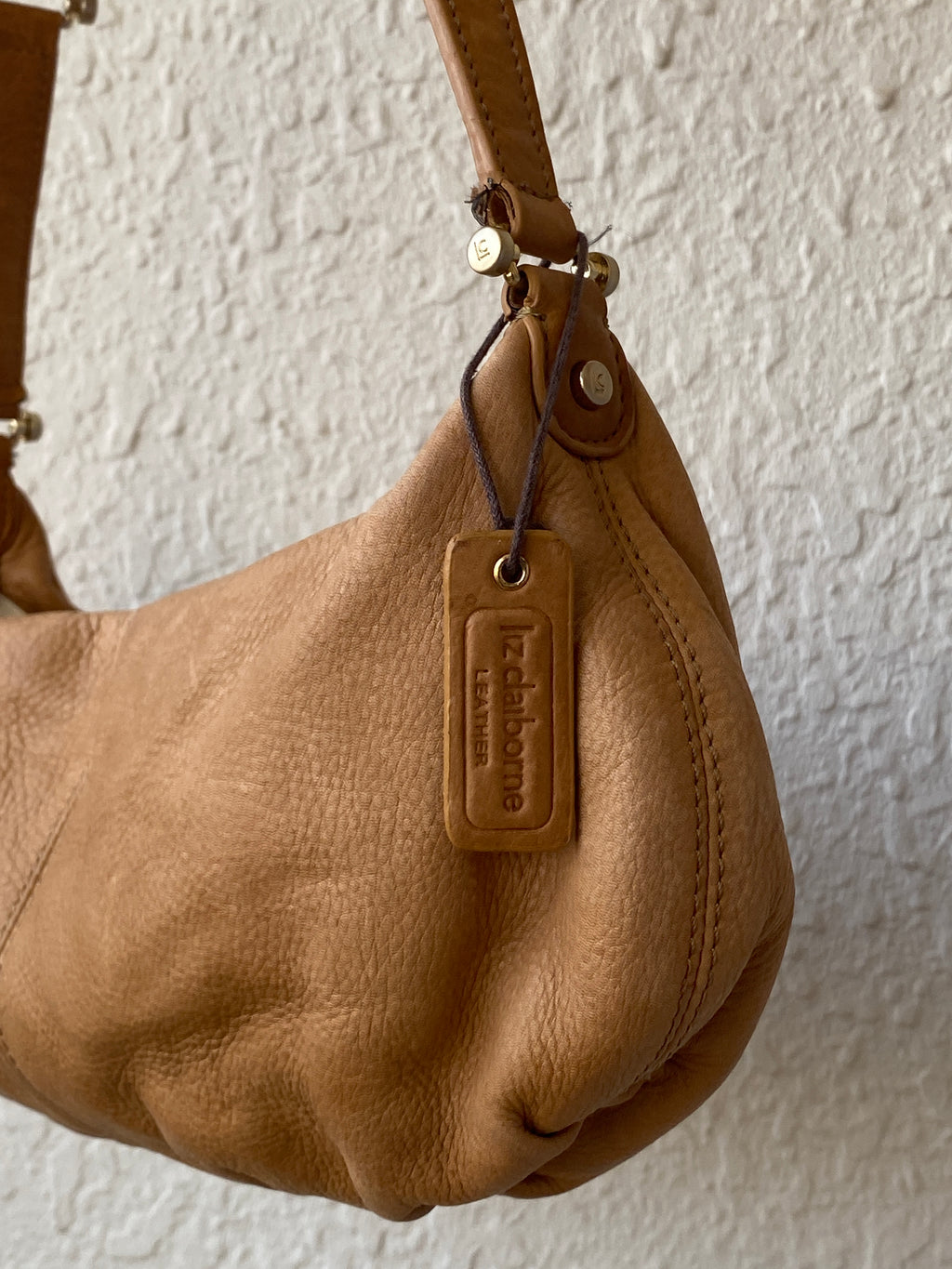 Liz Claiborne Genuine Leather Shoulder Bag Tan Hobo Mini Purse