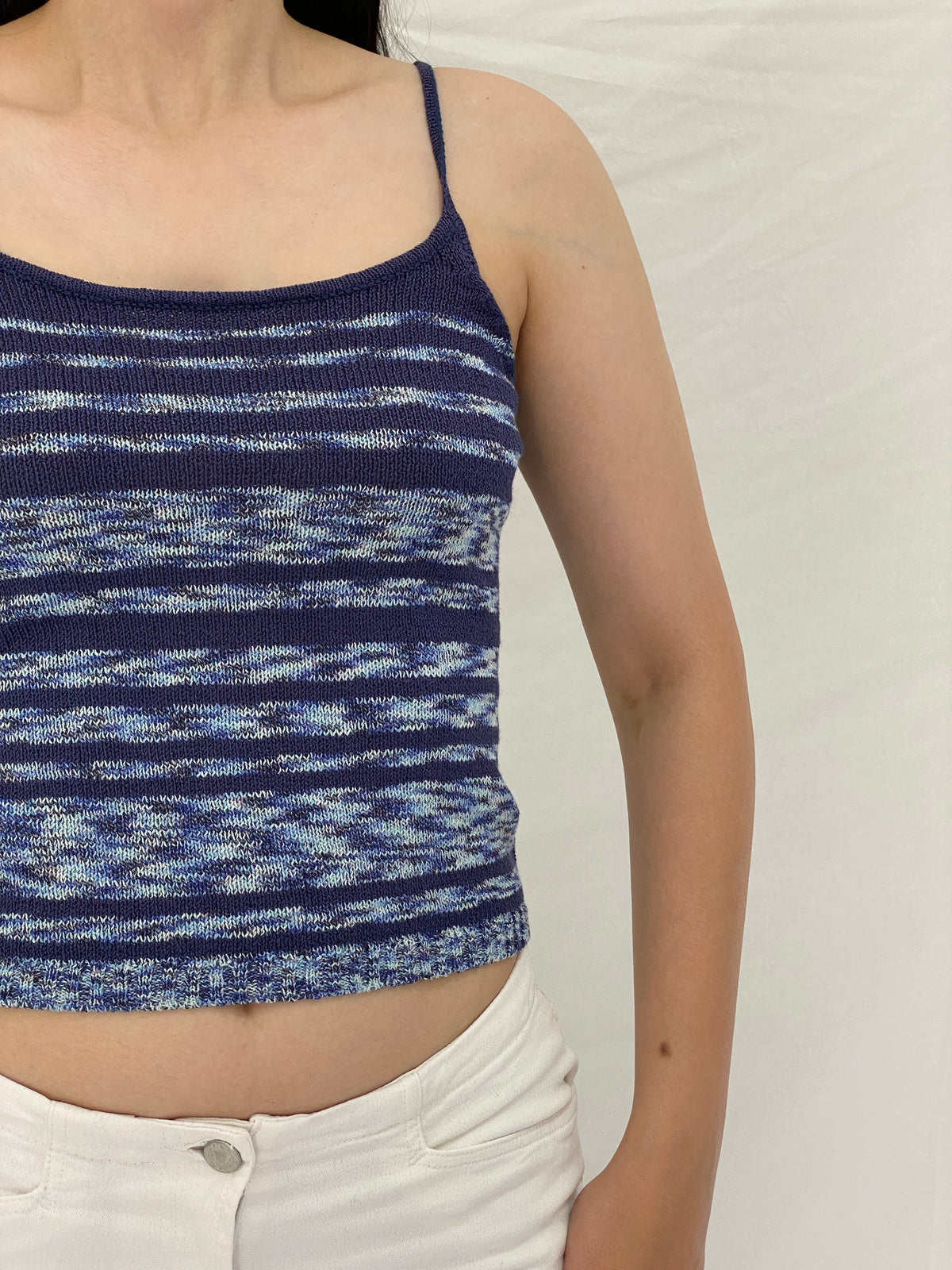 Vintage Y2K Mixin Blue Marled Knit Striped Cami Tank Top – S Vintage Y2K Mixin Blue Marled Knit Striped Cami Tank Top – S
