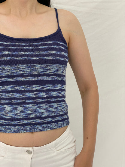 Vintage Y2K Mixin Blue Marled Knit Striped Cami Tank Top – S