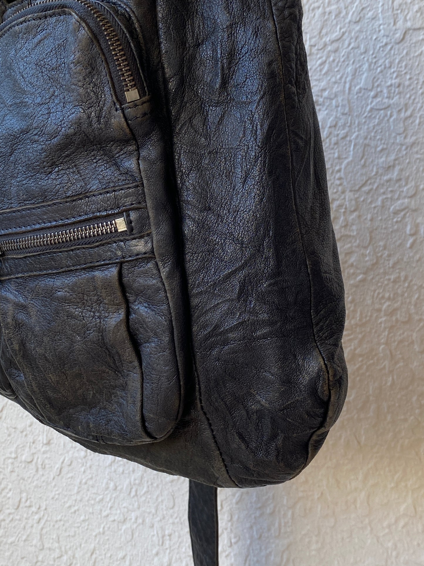 Liebeskind Berlin Distressed Black Leather Multi-Pocket Hobo Bag