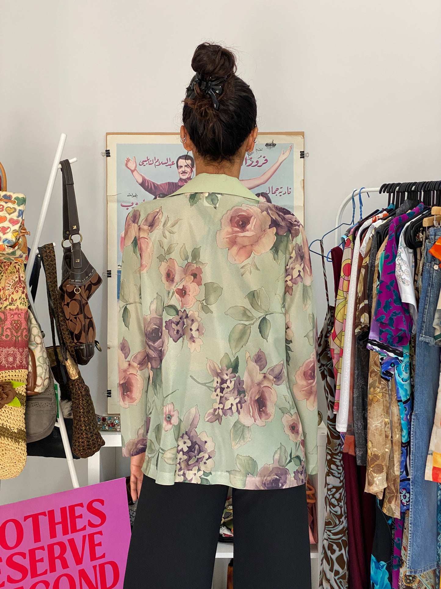 Vintage Y2K Sara Morgan Sage Green Floral  Cardigan Shirt – M