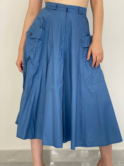 Vintage L’Estelle Dusty Blue High-Waisted A-Line Utility Cargo Midi Skirt - 36EUR